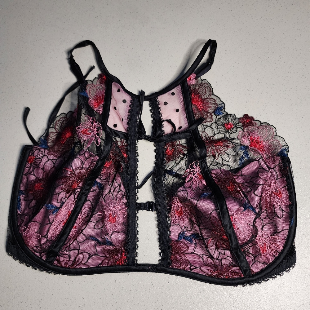 For Love And Lemons Pink and Black Lace Bra
